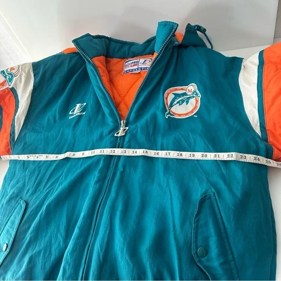Vintage 90s Authentic Pro Line Miami Dolphins Logo Athletic Puffer Jacket Sz L - Picture 9 of 10